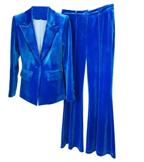 Blazer in velluto tailleur pantalone blu nero donna 2022 autunno inverno nuova giacca con un bottone pantaloni svasati set due p