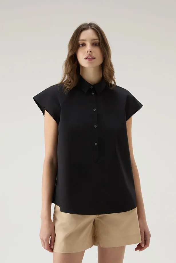 Blusa a maniche corte in popeline di puro cotone                                                                                