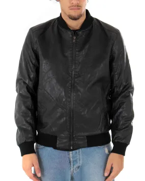 Giubbotto Uomo College Ecopelle Tinta Unita Nero Manica Lunga GIOSAL-G2603A