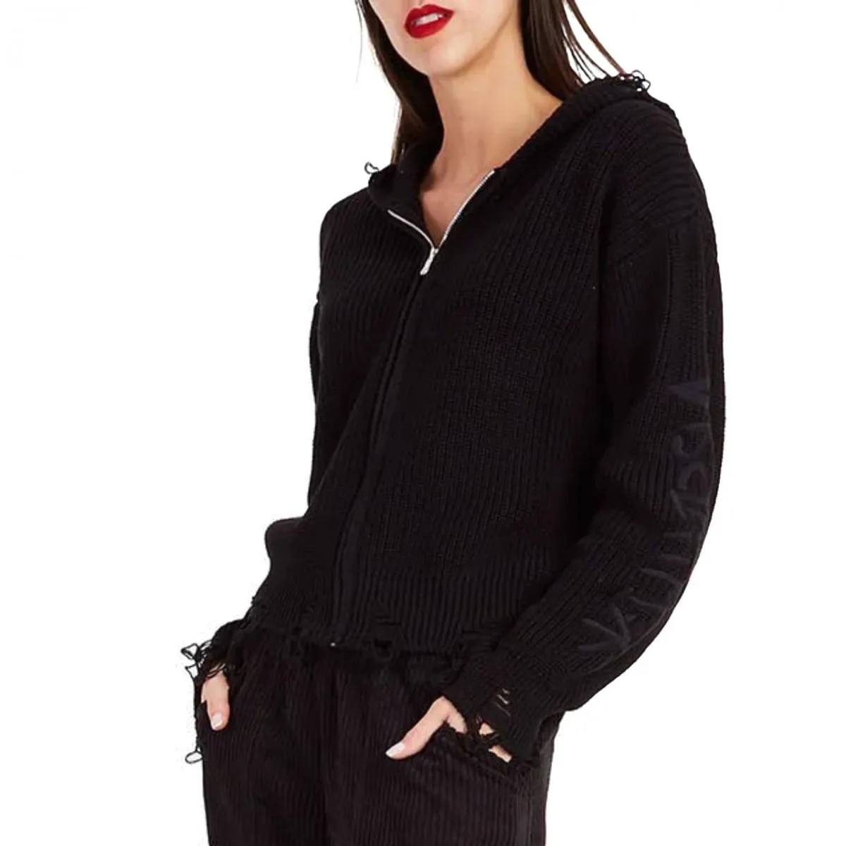 Maglia Destroyed Con Zip Nero