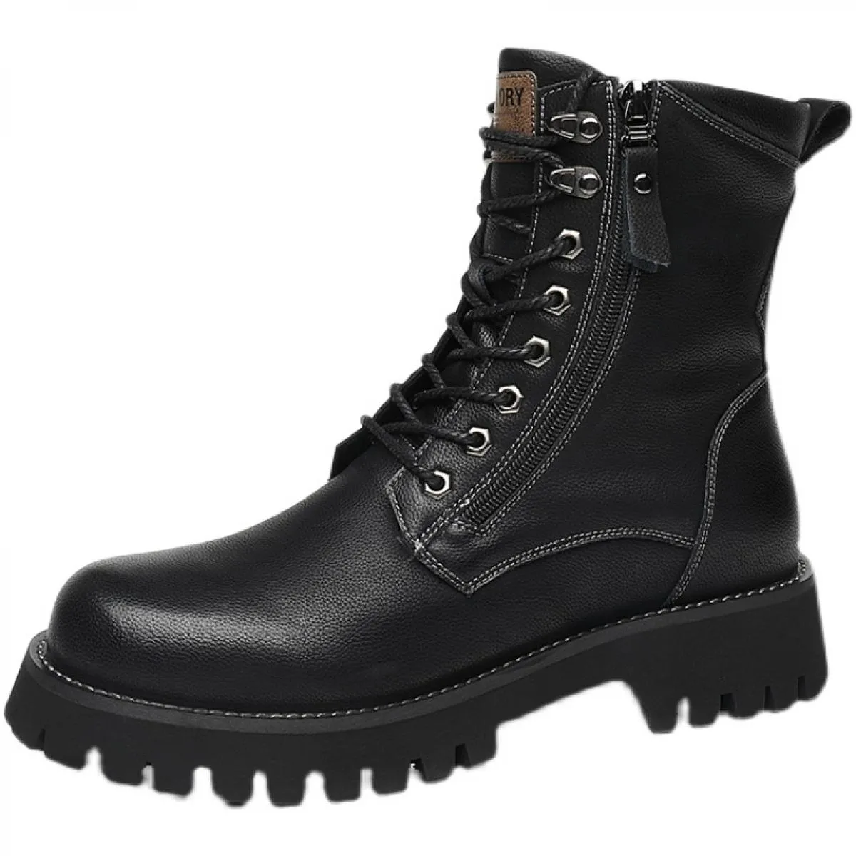 Martin Boots Stivali invernali da uomo con cerniera laterale in vera pelle, alti, stile britannico, con fondo spesso, in peluche